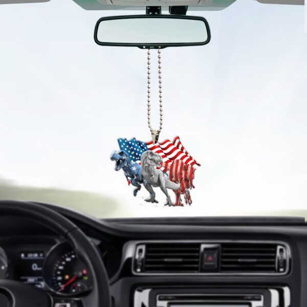 Gearhumans 3D Three Dinosaurs American Flag Custom Car Hanging GW1706218 Car Hanging 