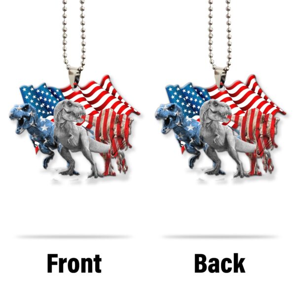 Gearhumans 3D Three Dinosaurs American Flag Custom Car Hanging GW1706218 Car Hanging