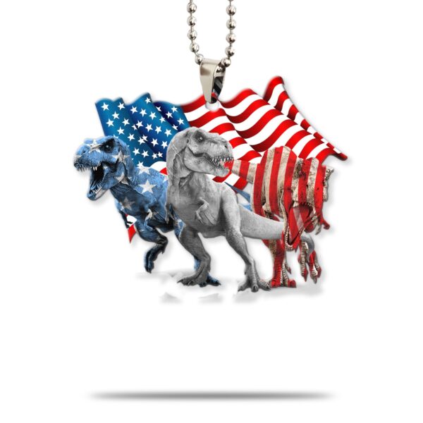 Gearhumans 3D Three Dinosaurs American Flag Custom Car Hanging GW1706218 Car Hanging Car Hanging/1 Pack 