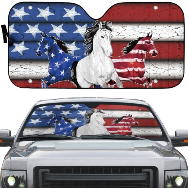 Gearhumans 3D Three Horses American Flag Custom Car Auto Sunshade GW04062116 Auto Sunshade