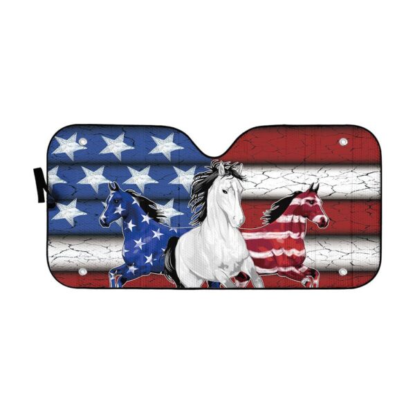 Gearhumans 3D Three Horses American Flag Custom Car Auto Sunshade GW04062116 Auto Sunshade 57''x27.5''
