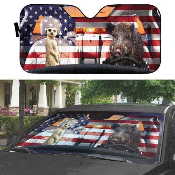 gearhumans 3D Timon And Pumbaa America Custom Car Auto Sunshade GL06076 Auto Sunshade