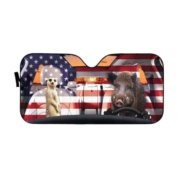 gearhumans 3D Timon And Pumbaa America Custom Car Auto Sunshade GL06076 Auto Sunshade 57''x27.5'' 