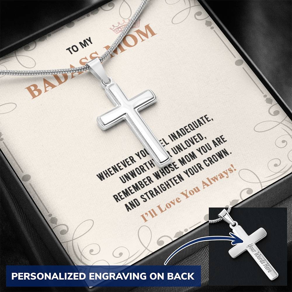 Gearhumans 3D To My Badass Mom Happy Mothers Day Personalized Cross Necklace GS2604218 ShineOn Fulfillment