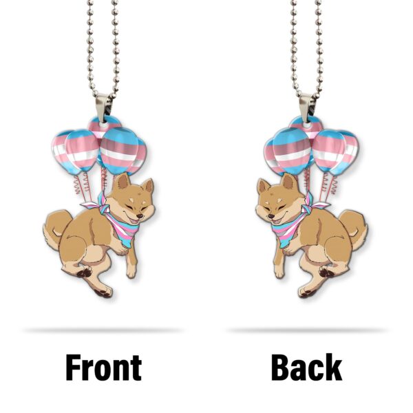 Gearhumans 3D Trans Pride Shiba Inu Fly With Balloons Custom Car Hanging GS25052126 Car Hanging