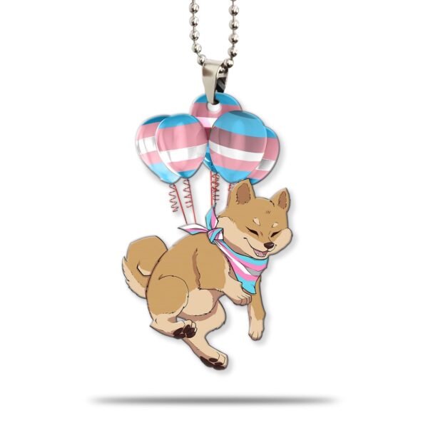 Gearhumans 3D Trans Pride Shiba Inu Fly With Balloons Custom Car Hanging GS25052126 Car Hanging Car Hanging/1 Pack 