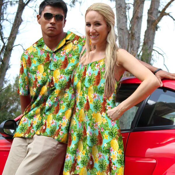 Gearhumans 3D Tropical Chicken Pineapple Custom Short Sleeve Shirts GW0806218 Hawai Shirt 