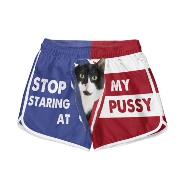Gearhumans 3D Tuxedo Cat Stop Staring at My Pussy Custom Women Beach Shorts Swim Trunk GV30076 Women Shorts Women Shorts XS