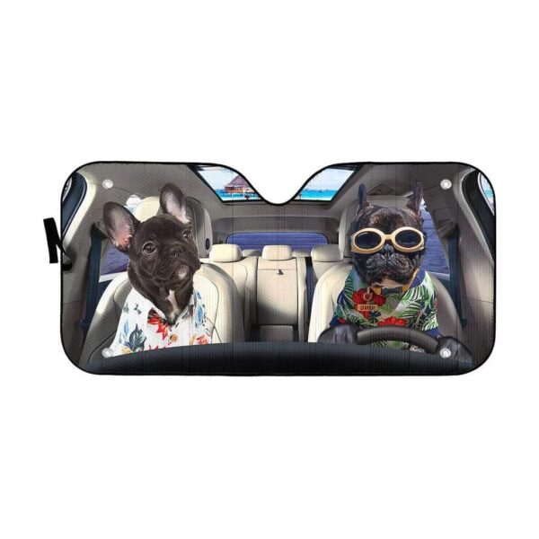 gearhumans 3D Two Black Beach Bulldog Custom Car Auto Sunshade GV23062 Auto Sunshade 57''x27.5'' 