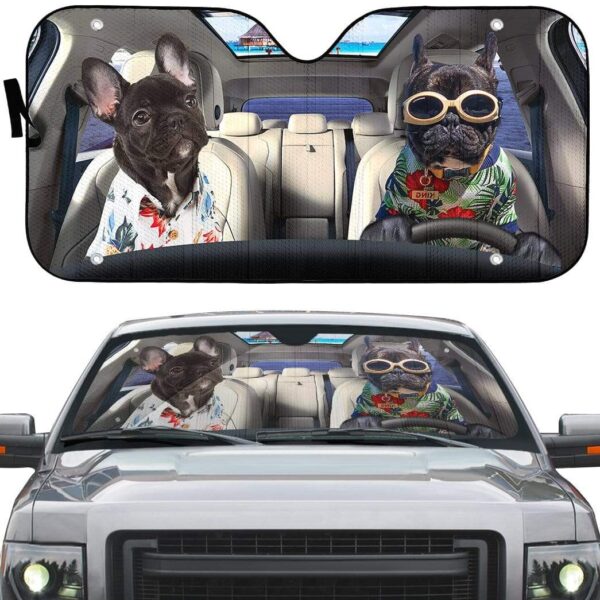 gearhumans 3D Two Black Beach Bulldog Custom Car Auto Sunshade GV23062 Auto Sunshade