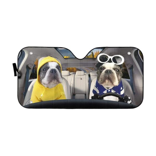 gearhumans 3D Two Cool French Bulldog In Car Custom Car Auto Sunshade GV23064 Auto Sunshade 57''x27.5'' 