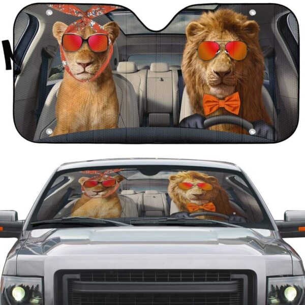 gearhumans 3D Two Cool Lions Custom Car Auto Sunshade GN14072 Auto Sunshade 