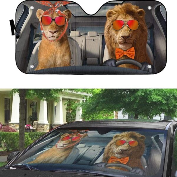 gearhumans 3D Two Cool Lions Custom Car Auto Sunshade GN14072 Auto Sunshade 
