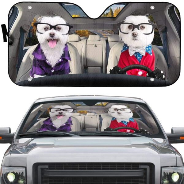 gearhumans 3D Two Cute Terrier Dogs Custom Car Auto Sunshade GV23069 Auto Sunshade