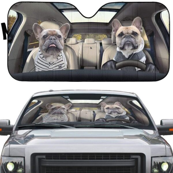 gearhumans 3D Two Friend French Bulldog In Car Custom Car Auto Sunshade GV23066 Auto Sunshade