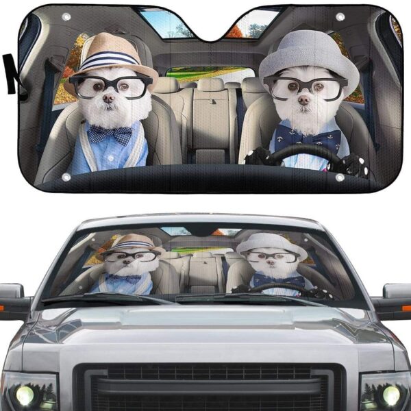 gearhumans 3D Two Friend Soulmate Terrier Dogs Custom Car Auto Sunshade GV230616 Auto Sunshade