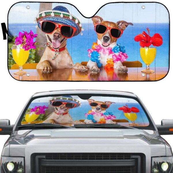 gearhumans 3D Two Funny Dogs In The Beach Custom Car Auto Sunshade GV19069 Auto Sunshade