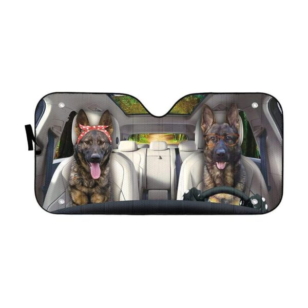 gearhumans 3D Two German Shepherd Dog Custom Car Auto Sunshade GV130711 Auto Sunshade 57''x27.5'' 