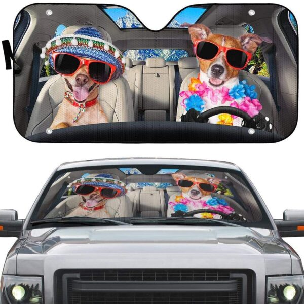 gearhumans 3D Two Lovely Dogs Go To The Beach Custom Car Auto Sunshade GV22066 Auto Sunshade