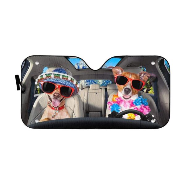 gearhumans 3D Two Lovely Dogs Go To The Beach Custom Car Auto Sunshade GV22066 Auto Sunshade 57''x27.5'' 