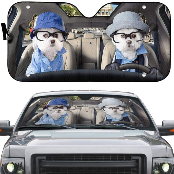 gearhumans 3D Two Soulmate Friend Terrier Dogs Custom Car Auto Sunshade GV230616 Auto Sunshade