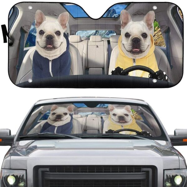 gearhumans 3D Two White Zip Hoodie Bulldog Custom Car Auto Sunshade GV23063 Auto Sunshade