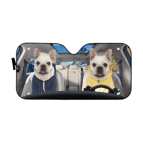 gearhumans 3D Two White Zip Hoodie Bulldog Custom Car Auto Sunshade GV23063 Auto Sunshade 57''x27.5'' 