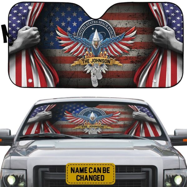 Gearhumans 3D US Space Force 4th July Custom Name Car Auto Sunshade GS0806219 Auto Sunshade