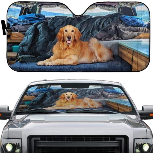 gearhumans 3D Vanlife With Golden Retriever Custom Car Auto Sunshade GW12051 Auto Sunshade