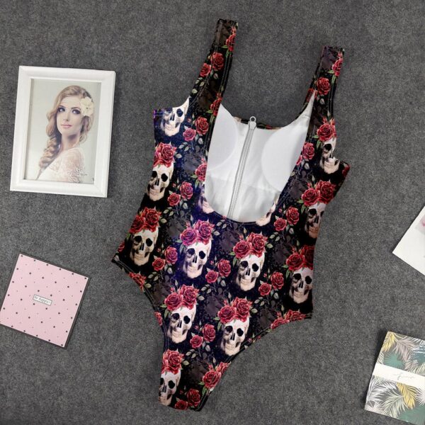 Gearhumans 3D Vintage Flowers Skulls Custom One Piece Swimsuit GW24052118 One-piece Swimsuit