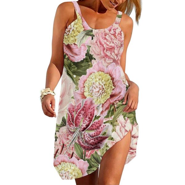 Gearhumans 3D Vintage Roses And Lilies Are Dancing To The Tune Of Air Custom Beach Dress GO04062110 Beach Dress Beach Dress S 