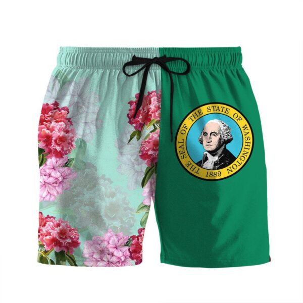 Gearhumans 3D Washington Flag Coast Rhododendron Custom Beach Shorts Swim Trunks GS12052111 Men Shorts Men Shorts S 