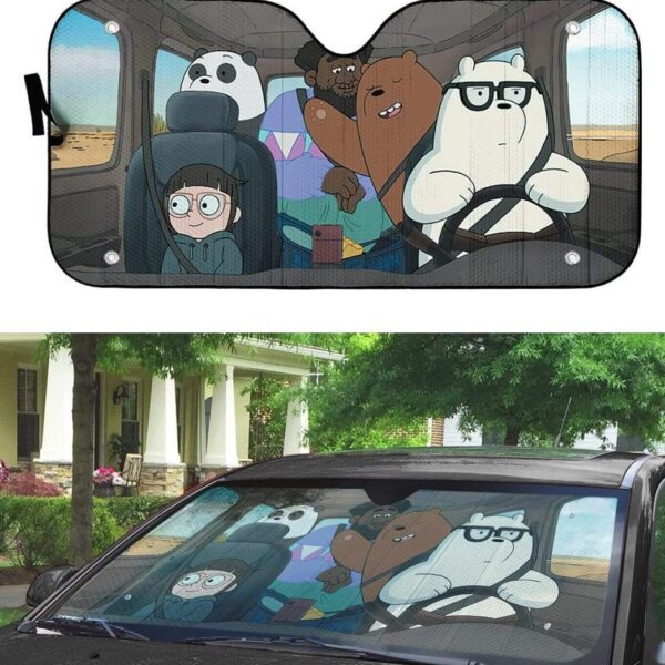 gearhumans 3D We bare bears Happy Custom Car Auto Sunshade GV21073 Auto Sunshade 