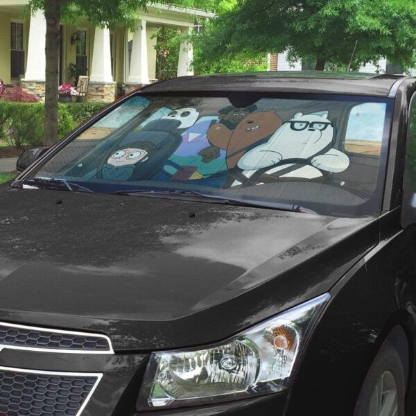 gearhumans 3D We bare bears Happy Custom Car Auto Sunshade GV21073 Auto Sunshade