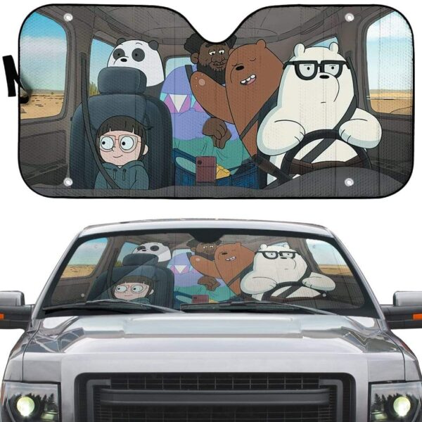 gearhumans 3D We bare bears Happy Custom Car Auto Sunshade GV21073 Auto Sunshade 