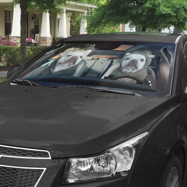 gearhumans 3D White Bulldogs Couple Custom Car Auto Sunshade GV17062 Auto Sunshade