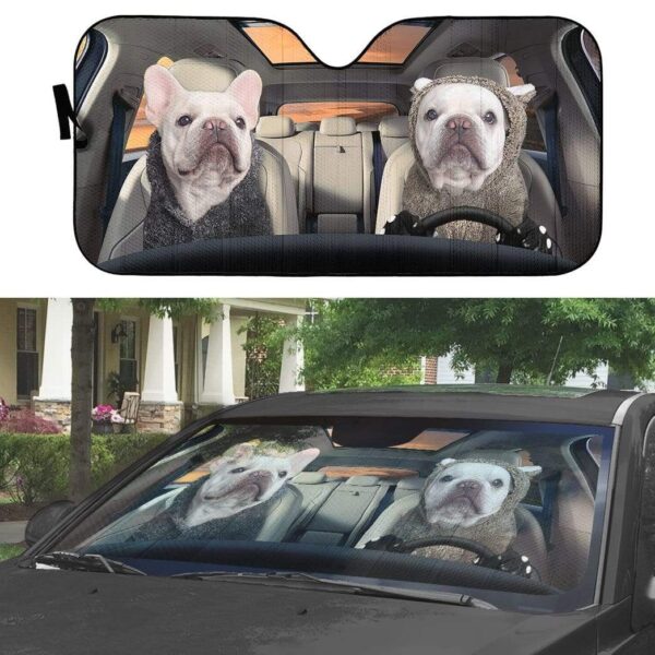 gearhumans 3D White Bulldogs Couple Custom Car Auto Sunshade GV17062 Auto Sunshade 