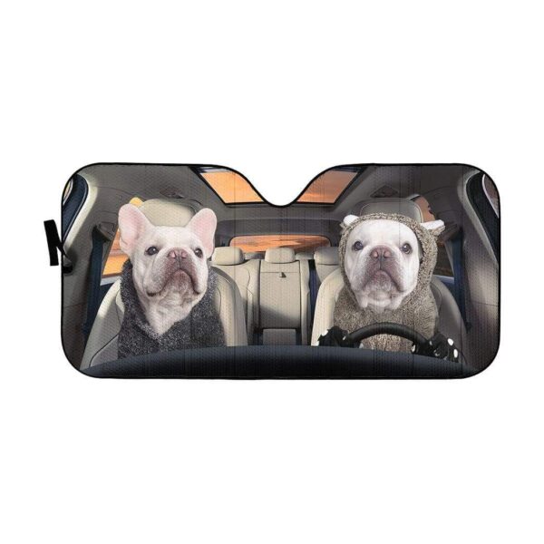 gearhumans 3D White Bulldogs Couple Custom Car Auto Sunshade GV17062 Auto Sunshade 57''x27.5'' 