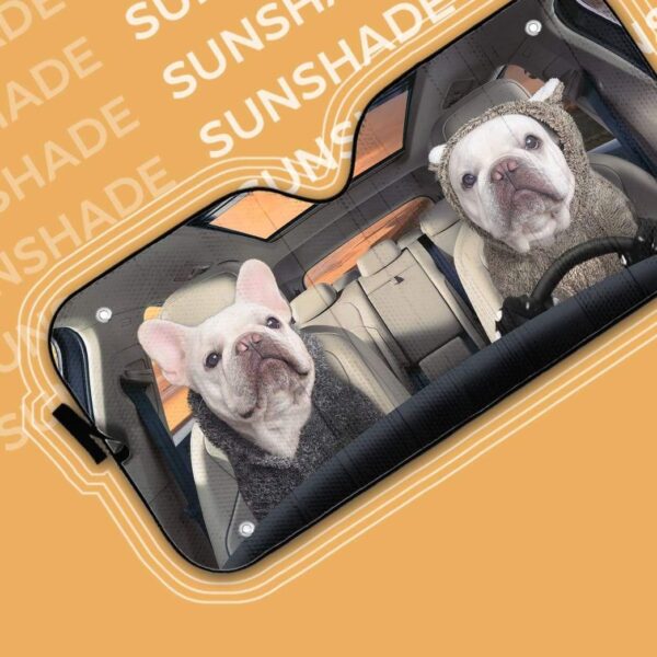 gearhumans 3D White Bulldogs Couple Custom Car Auto Sunshade GV17062 Auto Sunshade 