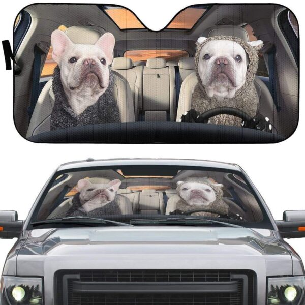 gearhumans 3D White Bulldogs Couple Custom Car Auto Sunshade GV17062 Auto Sunshade 