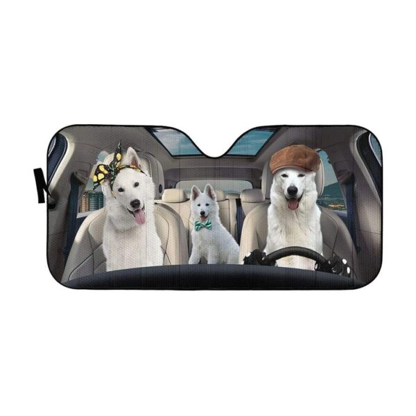 gearhumans 3D White Shepherd Dogs Custom Car Auto Sunshade GW09065 Auto Sunshade 57''x27.5'' 