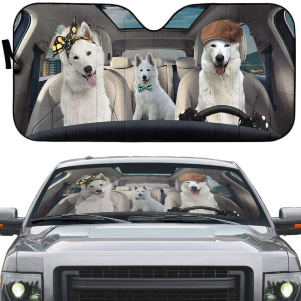 gearhumans 3D White Shepherd Dogs Custom Car Auto Sunshade GW09065 Auto Sunshade