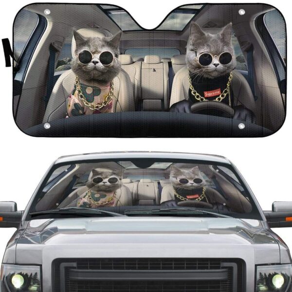 gearhumans 3D White Shorthair Cats Custom Car Auto Sunshade GV02067 Auto Sunshade 