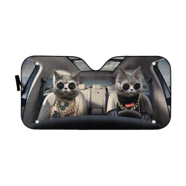 gearhumans 3D White Shorthair Cats Custom Car Auto Sunshade GV02067 Auto Sunshade 57''x27.5'' 