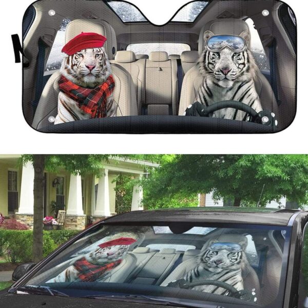 gearhumans 3D White Tiger Custom Car Auto Sunshade GS06075 Auto Sunshade 