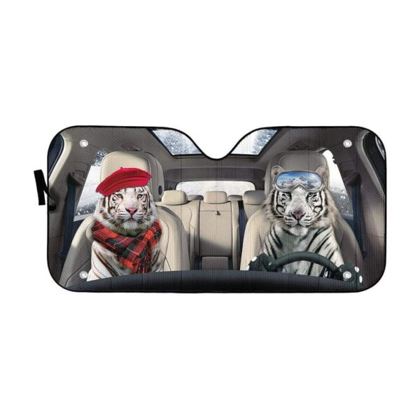 gearhumans 3D White Tiger Custom Car Auto Sunshade GS06075 Auto Sunshade 57''x27.5''