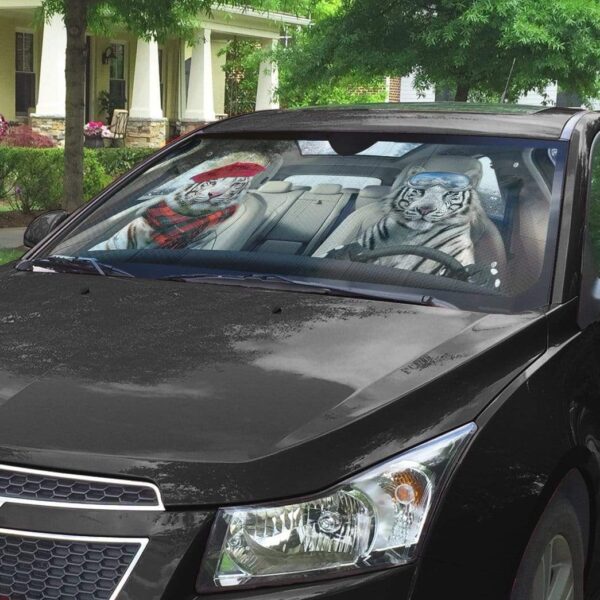 gearhumans 3D White Tiger Custom Car Auto Sunshade GS06075 Auto Sunshade