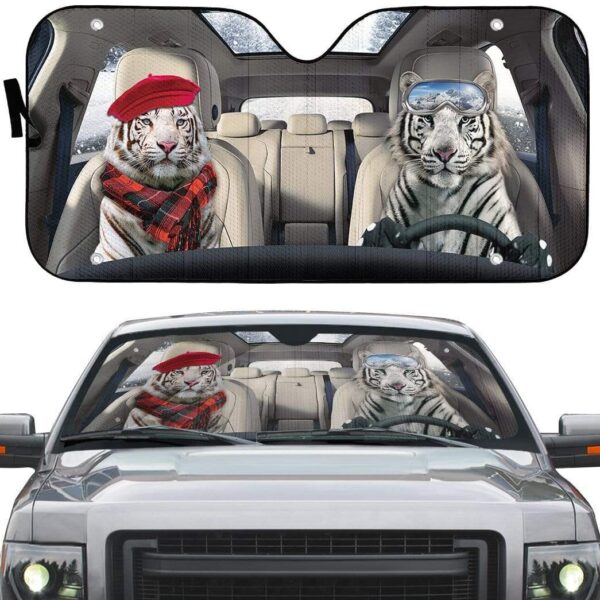 gearhumans 3D White Tiger Custom Car Auto Sunshade GS06075 Auto Sunshade 