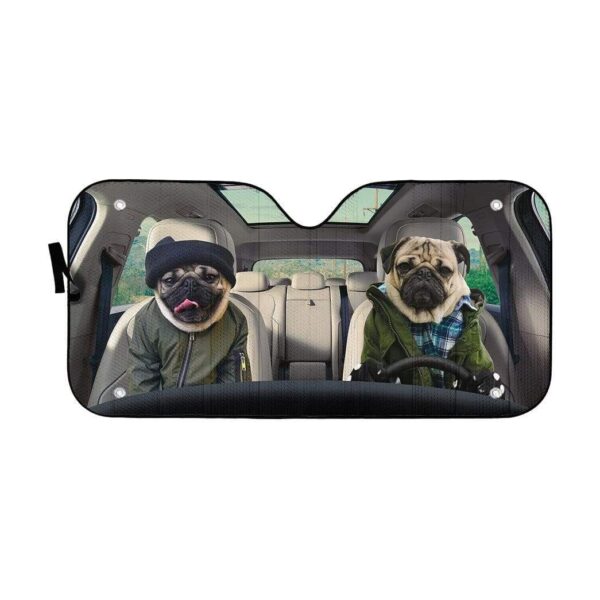 gearhumans 3D Winter Friend Pugs Custom Car Auto Sunshade GV180612 Auto Sunshade 57''x27.5'' 