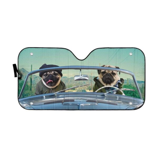 gearhumans 3D Winter Friend Pugs Driving Roadster Custom Car Auto Sunshade GV18063 Auto Sunshade 57''x27.5'' 